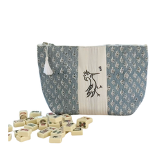 Block Print Mahjong Tile Pouch - Blue