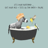 Ass and Tits in Bath Birthday Card
