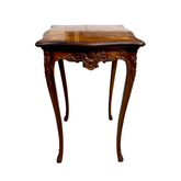 Antique French-Style Marquetry Inlaid Side Table with Carved Cabriole Legs