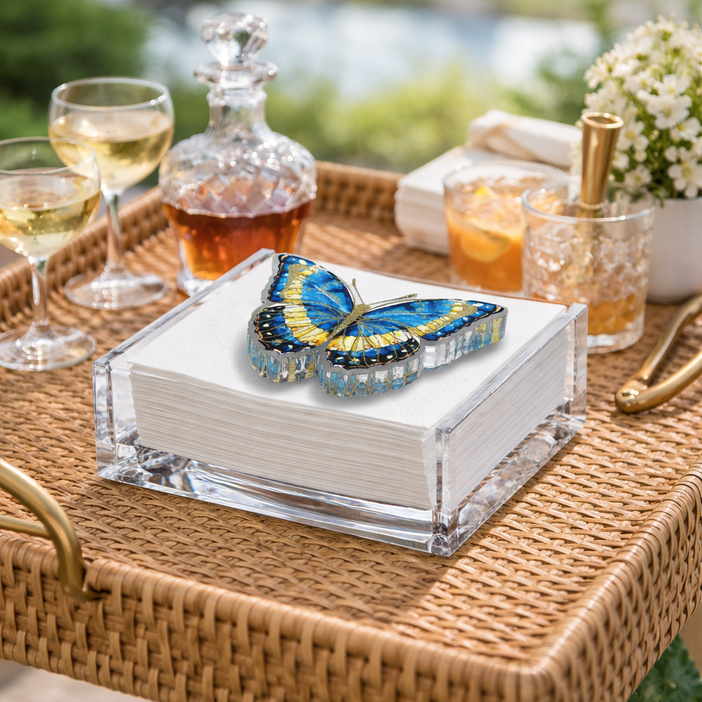 Acrylic Napkin Weight - Butterfly Blues