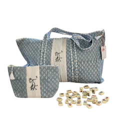 Block Print Mahjong Tile Pouch - Blue