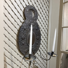 Antique Ornate Metal Wall Sconce with 2 Candle Holders