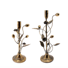 Antiqued Bronze-like Floral Candlesticks