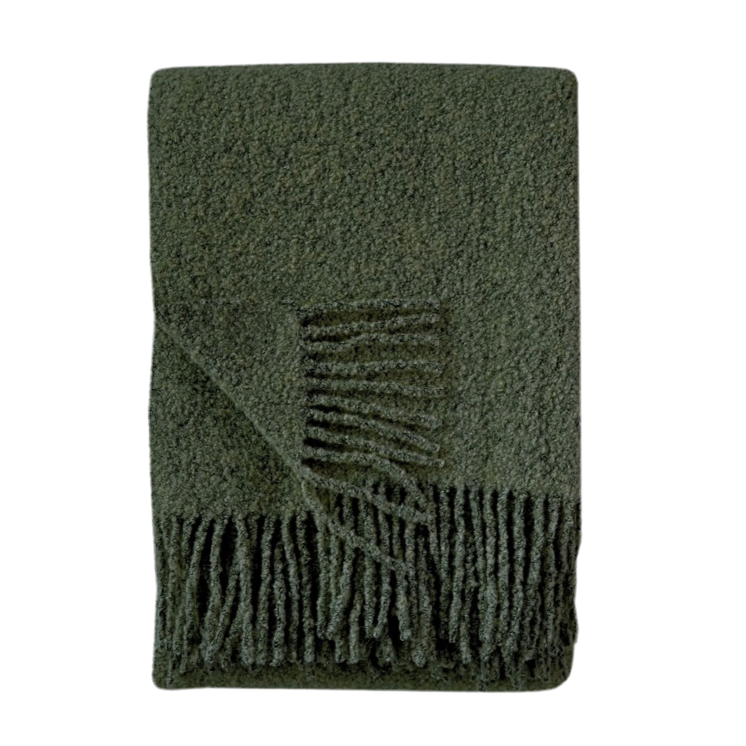 Baldwin Seaweed Green Melange Boucle Wool Blend Throw