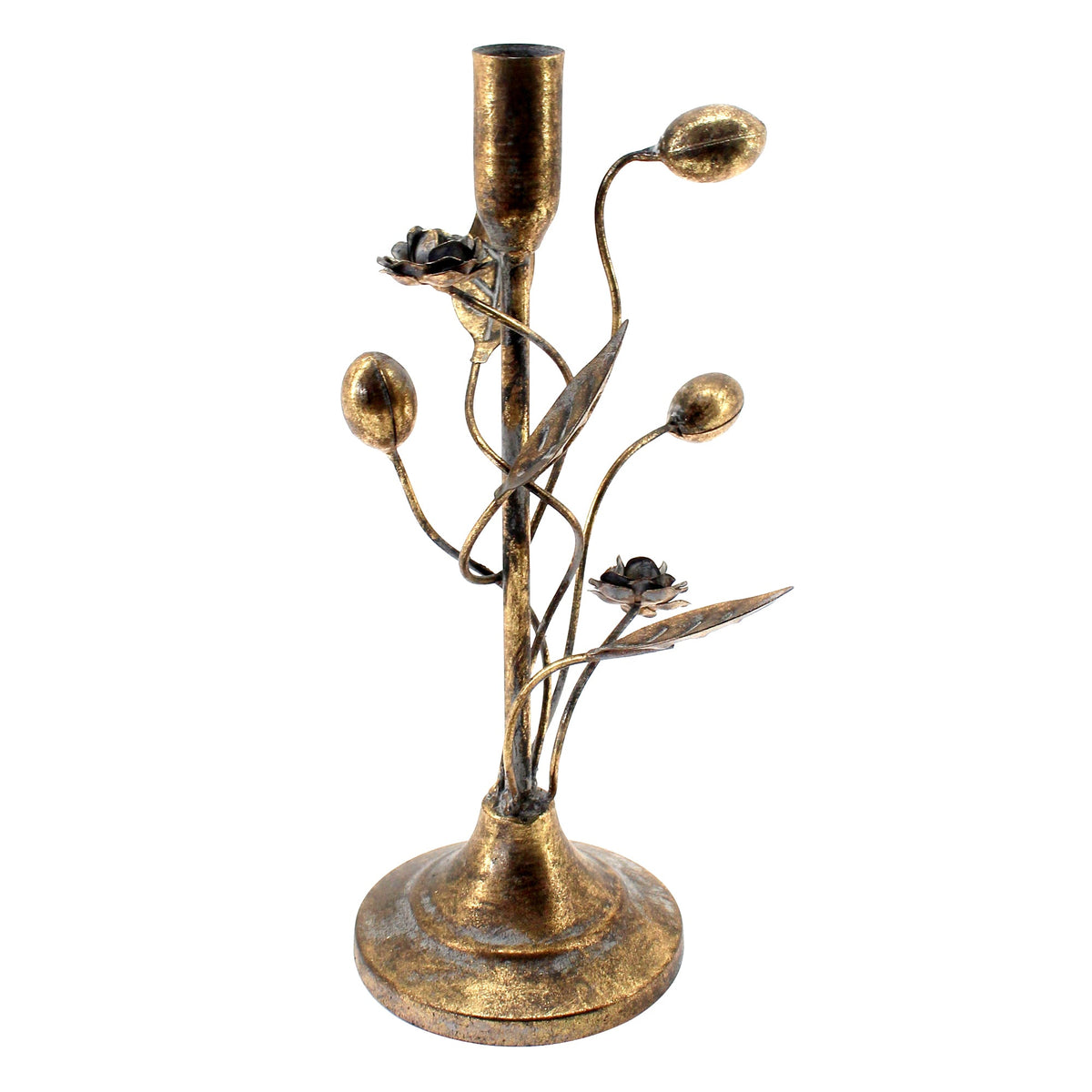 Antiqued Bronze-like Floral Candlesticks