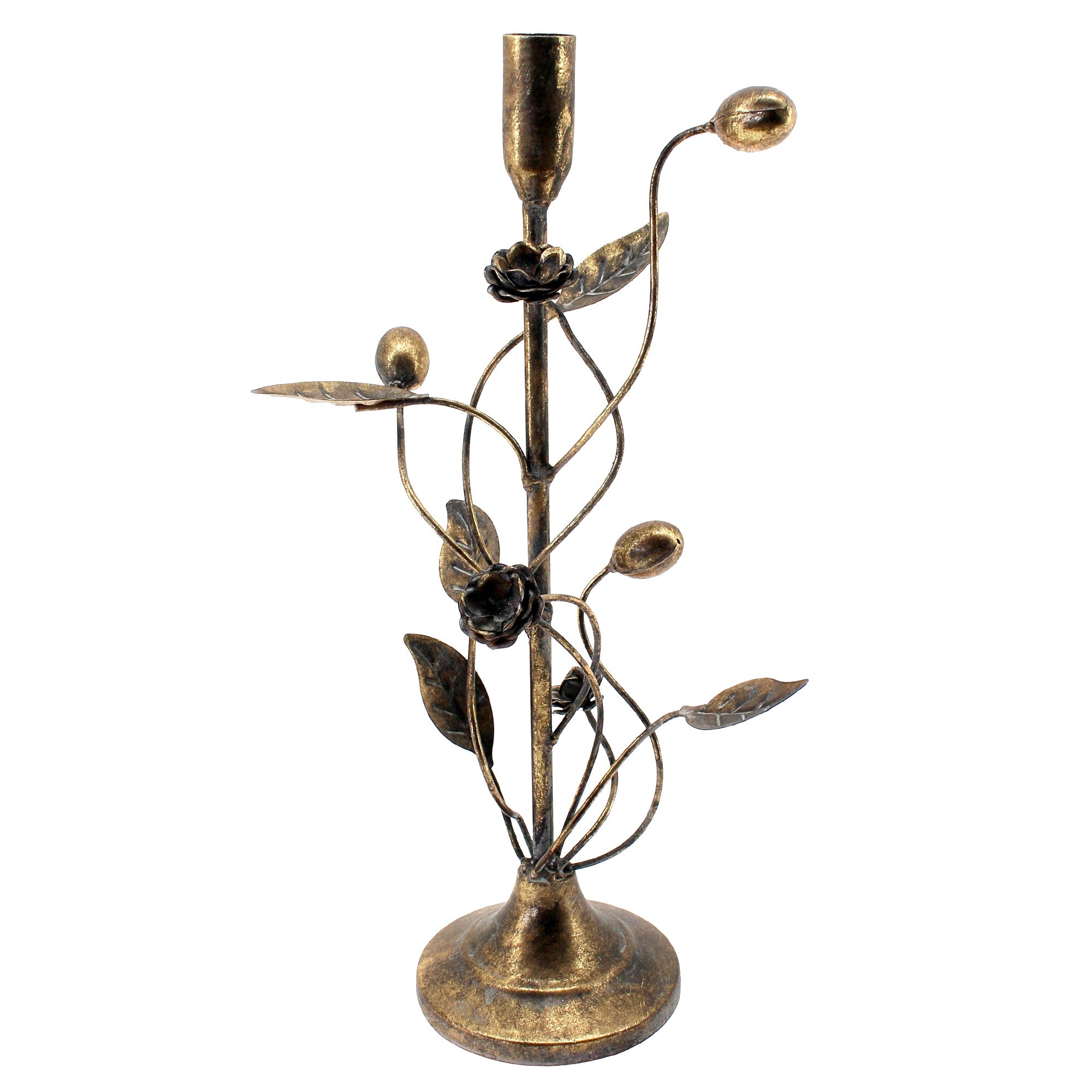 Antiqued Bronze-like Floral Candlesticks