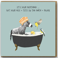 Ass and Tits in Bath Birthday Card
